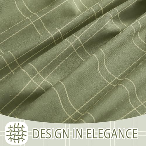 Green Plaid Linen Curtains Privacy Light Filtering for Bedroom (52"W x 90"L (Pack of 2) / Grid Pattern | Green)