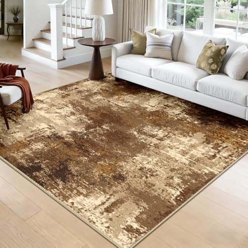 Washable Square 8'x8' Area Rug for Living Room Brown Tan (Brown/Tan / 8' x 8' (Square))
