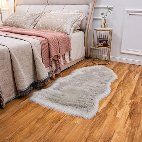 Ultra Soft Fluffy Shaggy Area Rug Faux Fur Rug Chair Cover Seat Pad Fuzzy Area Rug for Bedroom Floor Sofa Living Room (Light Grey / 2' x 4' (Sheepskin))