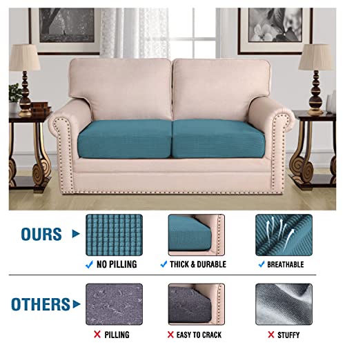 Super Stretch Individual Seat Cushion Covers Sofa Covers Couch Cushion Covers Slipcover Sets Thick Jacquard Textured Twill Fabric (Storm Blue / 2 Cushion Loveseat)