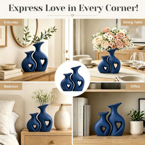 Heart Flower Vase Modern Elegant Luxury Ceramic Vases (Navy Blue)