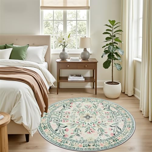 Round Area Rug Living Room (Green/Beige / 4' (Round))