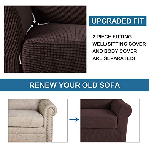 2 Pieces Chair Cover Slipcover Furniture Protector Armchair Cover Couch Covers Fit Chair Width Up to 47 Inch (Small / Chocolate)