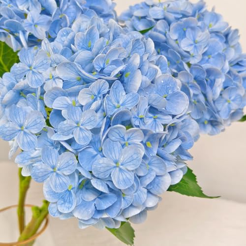 3 Pcs 21" Real Touch Blue Hydrangea Artificial Flowers with Stems (Blue / 3 Pcs)