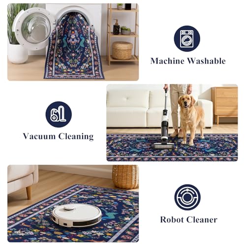 HEBE Hallway Runner Rug 2'x8' (Floral Blue / 2' x 8' (Rectangular))