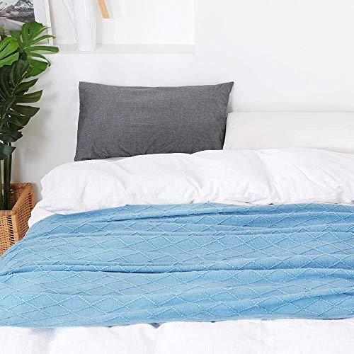 Blue Throw Blanket 60x80 Inch Boho Knitted Soft Throw Sofa Blanket (Blue / 60"x80")