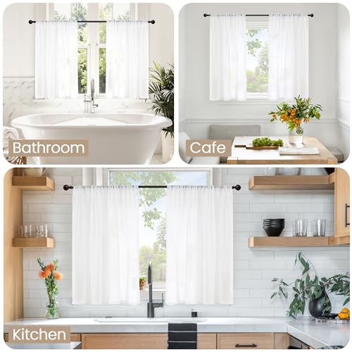 White Linen Sheer Curtains 36 Inch Length for Kitchen Cafe Window (White / 30"W x 36"L (Pack of 2))