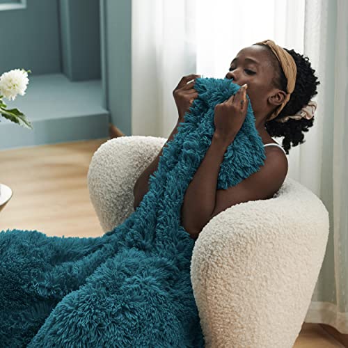 Faux Fur Fluffy Sherpa Fleece Queen Bed Blanket Teal 60"x80" (15- Teal / Queen (90" X 90"))