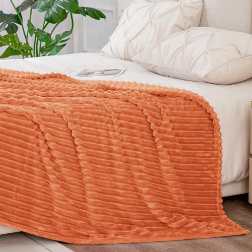 Ribbed Jacquard Burt Orange King Size Blanket for Bed (Burnt Orange / King(108"x90"))