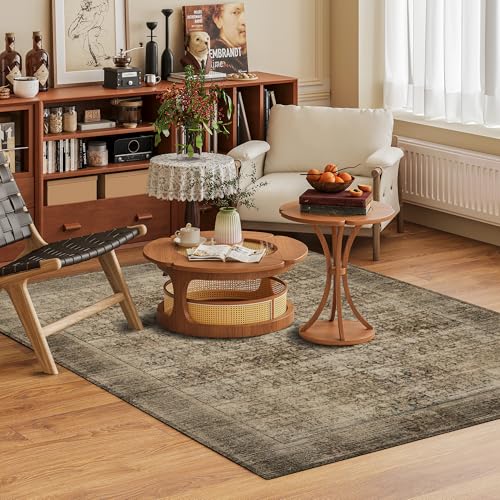 Washable Area Rug 4' x 6' Vintage Traditional Persian Mat (Mocha and Taupe / 4' x 6' (Rectangular))