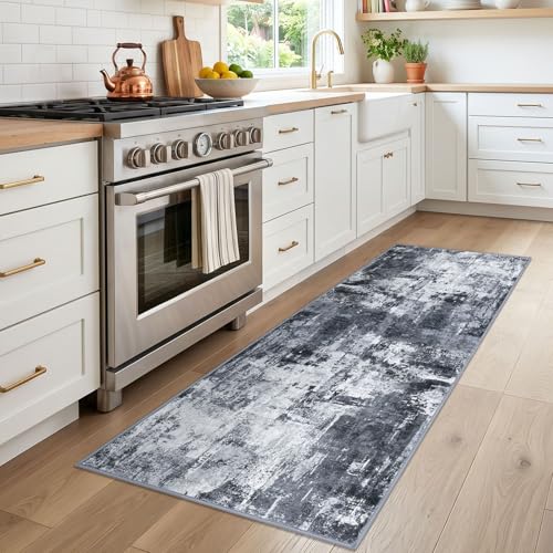 Modern Runner Rug 2x6 Washable Multi (Multi-grey/Blue/Black / 2' x 6' (Runner))