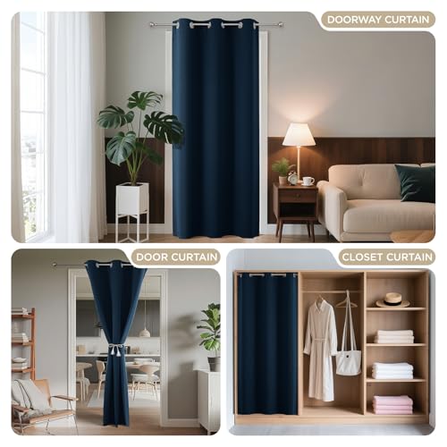 Door Curtain Blackout Curtains for Doorway Privacy Closet Drapes (Navy Blue / 52"W x 90"L (Pack of 1))