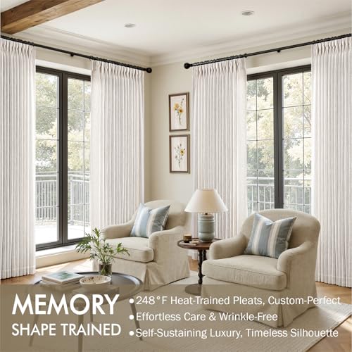 Pinch Pleated Thick Linen Curtains 84 Inch Long 2 Panels of Drapes (Natural / 40"W x 84"L (Pack of 2))