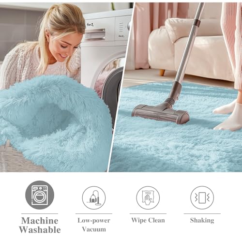 Light Blue Round Rugs for Bedroom (5 Ft Round / Light Blue)