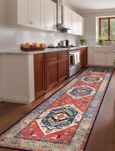 3x12 Washable Non Slip Boho Runner Rug for Hallway (Rust/Multi / 3' x 12' (Runner))