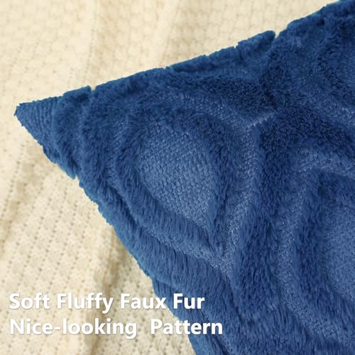 Faux Fur Plush Soft Dark Blue Throw Pillow Covers 20x20 Set of 2 (20" x 20" (Pack of 2) / Dark Blue)