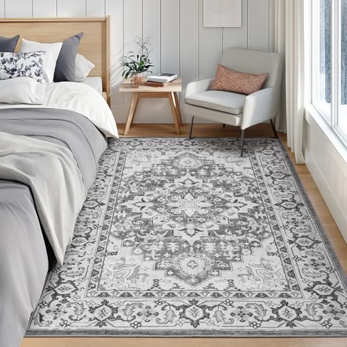 6x9 Area Rugs for Living Room Bedroom (Floral Grey / 6' x 9' (Rectangular))
