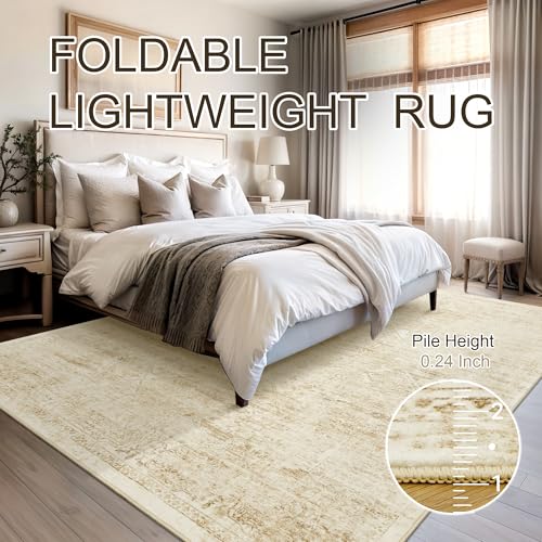 Washable Area Rug 8x10 Large Soft Living Room Rugs Beige (Beige/Ivory / 8' x 10' (Rectangular))