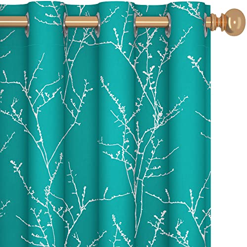 Living Room Curtains 108 Inch Long (Turquoise/Tree Branch / 52"W x 108"L (Pack of 2))