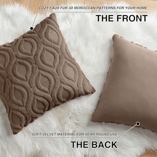 Faux Fur Plush Soft Brown Throw Pillow Covers 22x22 Set of 2 (22" x 22" (Pack of 2) / Brown)