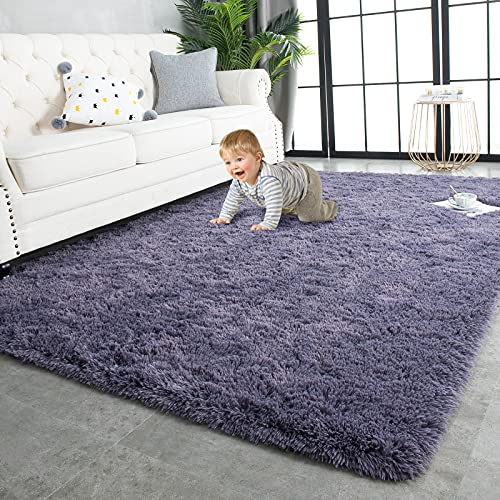 Super Soft Shaggy Rugs Fluffy Carpets 10x14 Feet (10' x 14' (Rectangular) / Grey Purple)