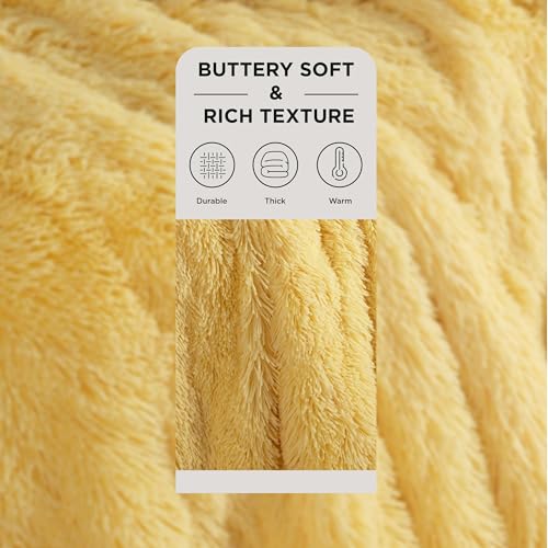 Faux Fur Fluffy Fleece Sherpa Blanket Couch Throw Yelllow 50"x60" (20- Light Yellow / Throw (50" X 60"))