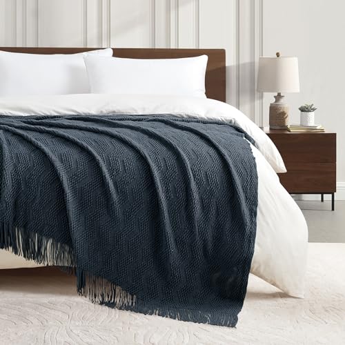 Navy Throw Blanket 50x60 Inch Soft Ripple Throw Knitted Blanket (Ripple-navy / 50"x60")