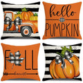 Fall Throw Pillow Covers for Home Strip Pumpkin Pillowcase 18x18 Set of 4 (Fall 01)