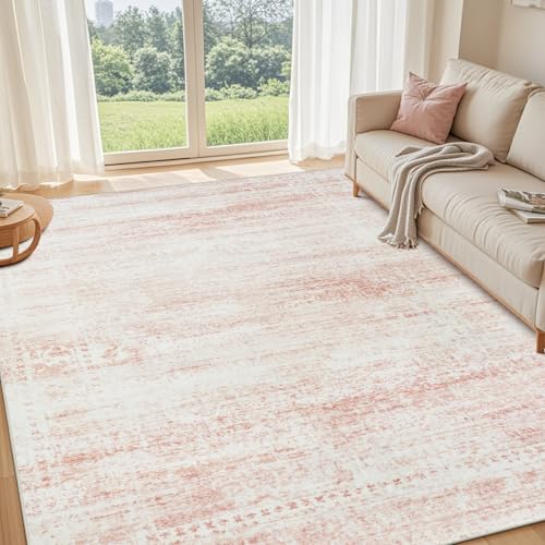 Pink Washable Rugs 6x9 Area Rugs for Living Room (6' x 9' (Rectangular) / Pink-white)