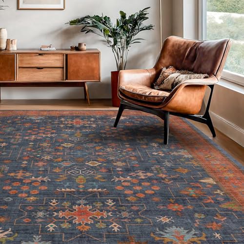 Large 3x5 Kitchen Rug Non Slip Machine Washable (3' x 5' (Rectangular) / Blue / Terracotta)