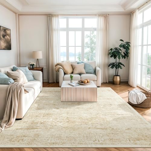 6x9 Area Rug for Living Room Washable Non (Beige/Ivory / 6' x 9' (Rectangular))