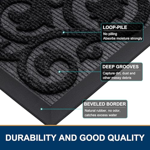 Front Door Mat Outside Entrance (Black / 29.5" X 17")