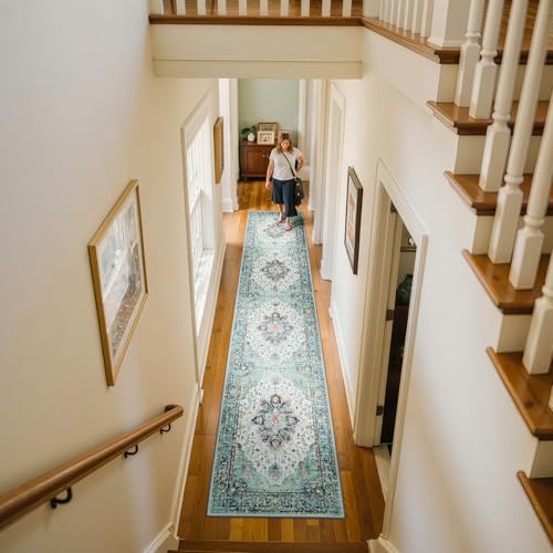 Washable Area Rug (Teal Green/White/Navy / 2' x 10' (Rectangular))