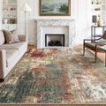 Washable 7'x10' Abstract Area Rug for Living Room Rustic Brown (Rust Red/Green/Blue/Multi / 7' x 10' (Rectangular))