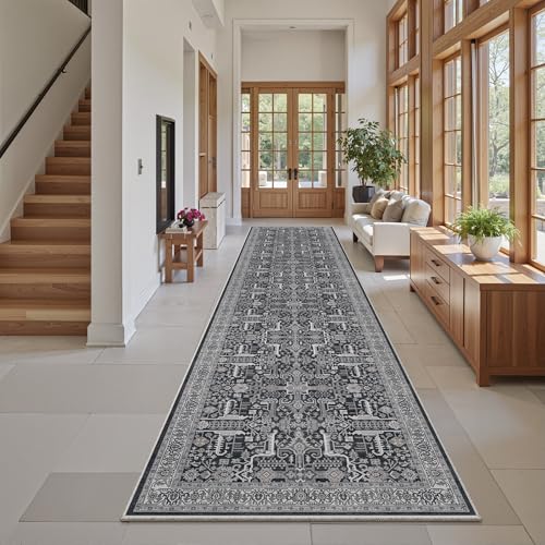 Hallway Washable Runner Rug 2x10 (Black / 2' x 10' (Runner))