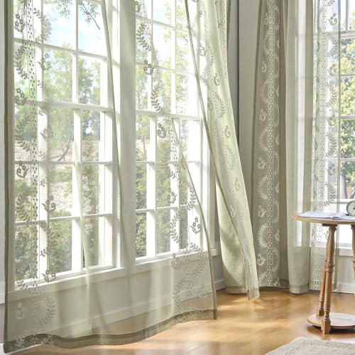 Floral Sheer Curtains (S | Green / 50"W x 63"L (Pack of 2))