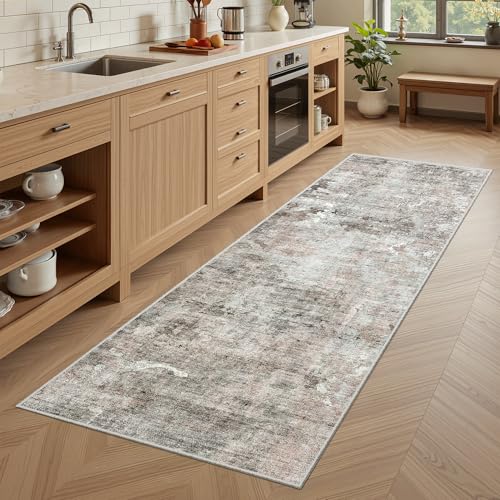 Abstratc Runner Rug 2x6 Kitchen Hallway Runners Pink (Pink/Grey / 2' x 6' (Runner))