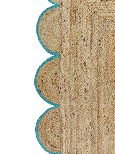 Scalloped Natural Jute Area Rug (6'x9' (Rectangular) / Teal)