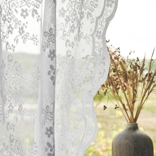 Vintage Lace Curtains 120 Inches Long (Bright White / 52"W x 120"L (Pack of 2))