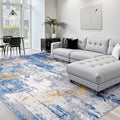 Washable 10'x14' Abstract Area Rug for Living Room Blue Gold (Blue/Gold / 10' x 14' (Rectangular))