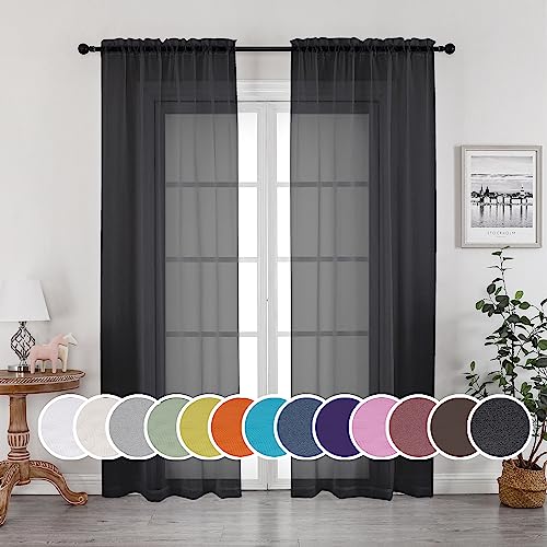 Black Sheer Curtains 90 Inches Long 2 Panels Set (Black / 42"W x 90"L (Pack of 2))