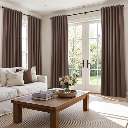 100% Blackout Curtains 120 Inch Length 2 Panels Set for Living Room Bedroom Back Tab Thermal Insulated Black Out Linen Drapes Room Darkening Mocha Mousse (Mocha Mousse / 52"W x 120"L (Pack of 2))