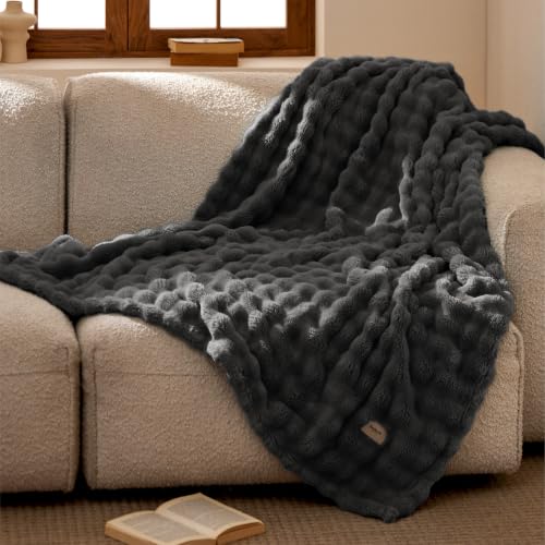 Cloud Bubble Fleece Twin Blanket for Bed (Dark Grey / Twin (60" X 80"))