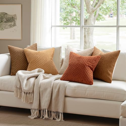 Euro Sham Fall Decorative Throw Pillow Covers 22x22 Rust Corduroy (22" x 22" (Pack of 2) / Rust)