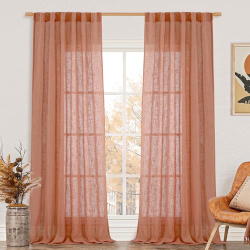 95 Inches Long Terracotta Linen Curtains for Living Room (Terracotta / 52"W x 95"L (Pack of 2))