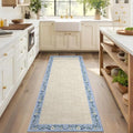 Entryway Rug 2x6 Modern Bordered Runner Rug Washable Kitchen Runners for Hallway Non (Beige/Blue / 2' x 6' (Rectangular))