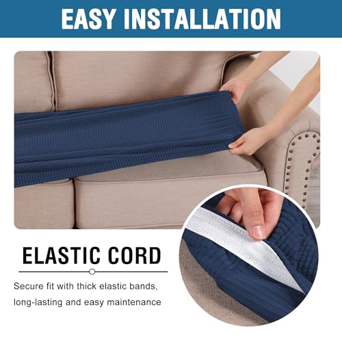 Super Stretch Individual Seat Cushion Covers Sofa Covers Couch Cushion Covers Slipcover Sets Thick Jacquard Textured Twill Fabric (Navy / 1 Cushion Sofa)