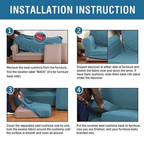 3 Piece Stretch Sofa Covers for 2 Cushion Sofa Couch Covers for Living Room Furniture Cover (Medium-XL / Storm Blue)