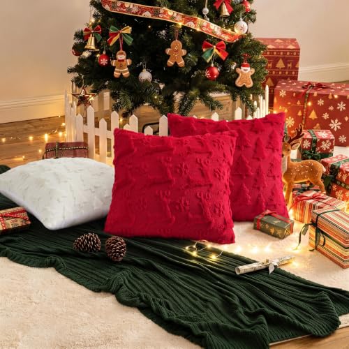 Red Xmas Tree Faux Fur Throw Pillow Covers 12x20 Set of 2 (Red Tree / 20" x 12" (Pack of 2))