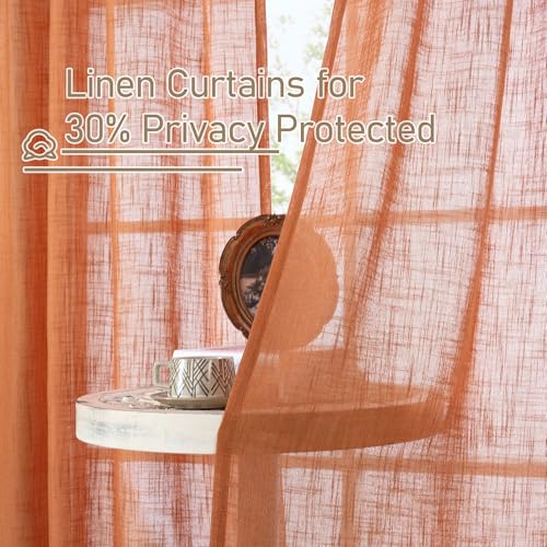 Burnt Orange Sheer Linen Curtains (Burnt Orange / 52"W x 80"L (Pack of 2))
